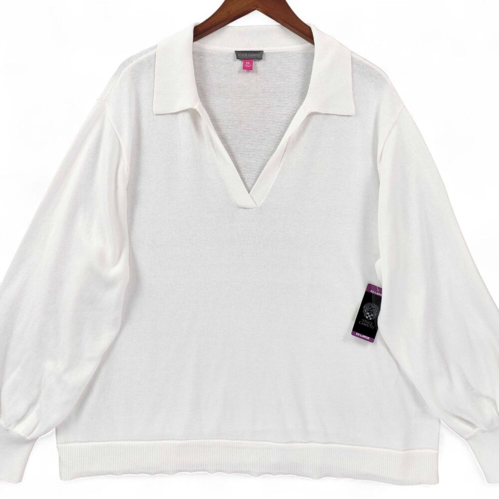 Vince Camuto Sweater Womens Sz XXL Antique White Collared V Neck Pullover Knit